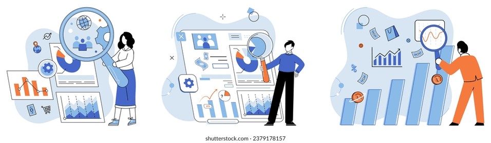 Investigación de mercado. Ilustración vectorial. Un plan de marketing bien definido apoya la producción exitosa de productos El proceso de investigación de mercado implica la recopilación y análisis sistemáticos de datos Investigación