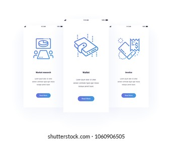 Market research, Wallet, Invoice Vertical Cards with strong metaphors. Template for website design.