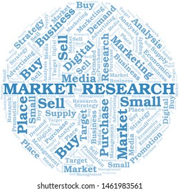 Market Research word cloud. Vector made with text only