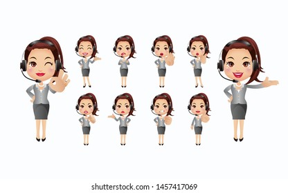 Market researcher with different poses. vector
