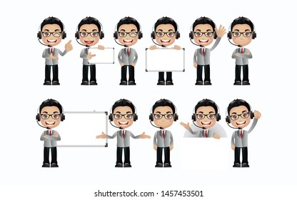 Market researcher with different poses. vector