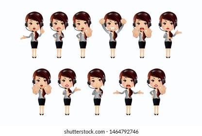 Market researcher with different poses. vector