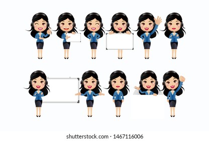 Market researcher with different poses. vector