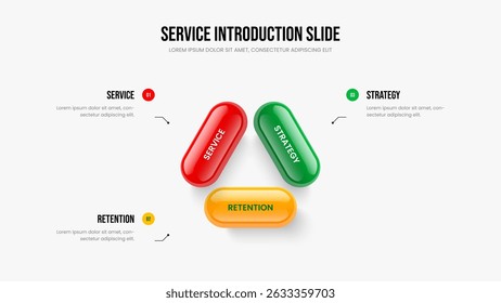 Market Review Frame Design Vector Illustration. Professional Launch Three Step Infographic Slideshow Layout. Modern Insight 3 Element Diagram Presentation Template.