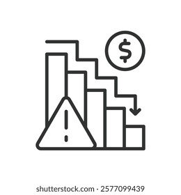 Market risk, icon in line design. Market, risk, finance, investment, economy, uncertainty, volatility on white background vector. Market risk editable stroke icon