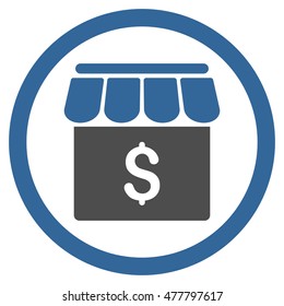 Market rounded icon. Vector illustration style is flat iconic bicolor symbol, cobalt and gray colors, white background.