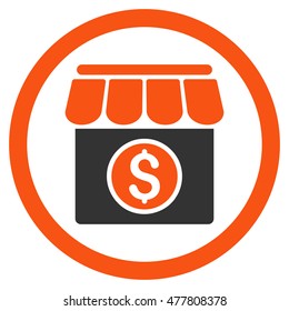 Market rounded icon. Vector illustration style is flat iconic bicolor symbol, orange and gray colors, white background.
