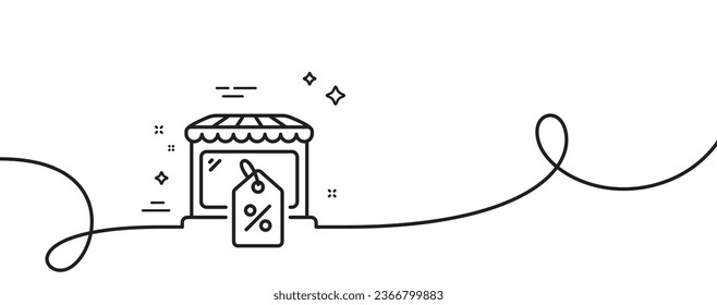 Market sale line icon. Continuous one line with curl. Wholesale store sign. Marketplace discounts symbol. Market sale single outline ribbon. Loop curve pattern. Vector