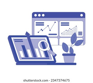 Market Sales Graph or Chart on Laptop Screen Vector Illustration
