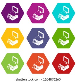 Market scales icons 9 set coloful isolated on white for web