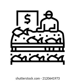 vector de icono de la línea de mariscos de mercado. cartel de mariscos de mercado. símbolo de contorno aislado ilustración negra