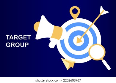 Market segmentation, adverts, target market, target group, target customer, audience outreach concept. Customer attraction campaign, accurate promo, advertising business. Flat web vector illustration.