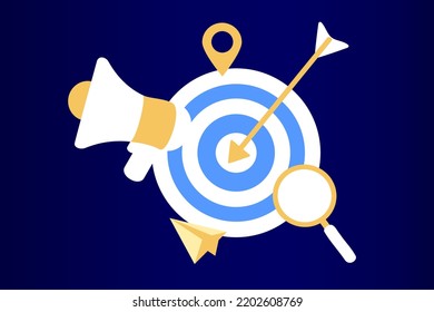 Market segmentation, adverts, target market, target group, target customer, audience outreach concept. Customer attraction campaign, accurate promo, advertising business. Flat web vector illustration.