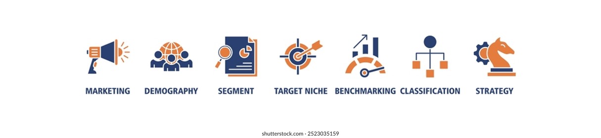 Market segmentation banner web icon set vector illustration concept with icon of marketing, demography, segment, target niche, benchmarking, classification, strategy icons infographic background