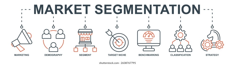 Market Segmentation banner web icon set vector illustration concept with icon of marketing, demography, segment, target niche, benchmarking, classification, strategy