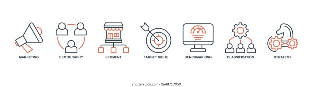 Market Segmentation banner web icon set vector illustration concept with icon of marketing, demography, segment, target niche, benchmarking, classification, strategy