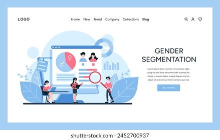 Market Segmentation concept. Analytical scene with professionals assessing consumer demographics, behaviors, and preferences. Segmentation by gender. Vector illustration