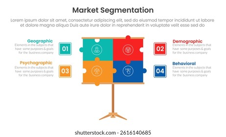 market segmentation framework analysis infographic 4 point stage template with puzzle jigsaw presentation board for slide presentation vector