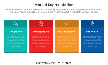 market segmentation framework analysis infographic 4 point stage template with rectangle table box with colorful style for slide presentation vector