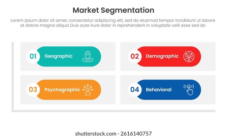 market segmentation framework analysis infographic 4 point stage template with round rectangle matrix shape base for slide presentation vector