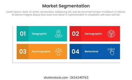 market segmentation framework analysis infographic 4 point stage template with rectangle matrix structure shape for slide presentation vector
