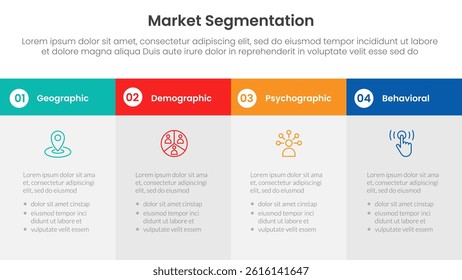 market segmentation framework analysis infographic 4 point stage template with big box table fullpage information for slide presentation vector