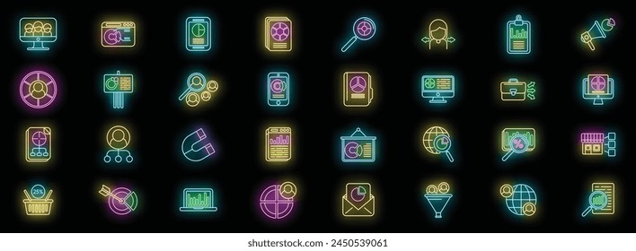 Market segmentation icons set outline vector. Customer audience. Client business neon color on black
