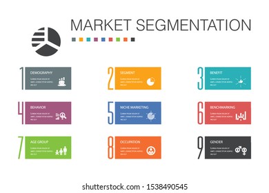 market segmentation Infographic 10 option line concept.demography, segment, Benchmarking, Age group simple icons