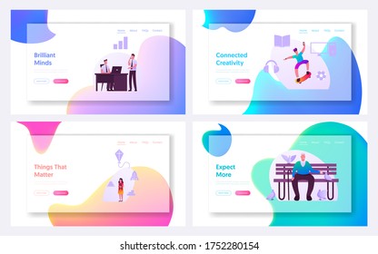 Market Segmentation Landing Page Template Set. People and Businessmen Characters. Target Audience, Customer Care, Buyers Relations Management. Selective Focus Infographics. Cartoon Vector Illustration