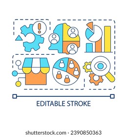 Market segmentation research concept icon. Divide in groups. Commercial analytics. Fix issue abstract idea thin line illustration. Isolated outline drawing. Editable stroke