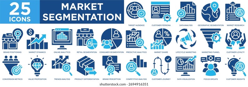 market segmentation, segment, market, marketing, concept, business icon set. Outline icons collection. Simple vector illustration