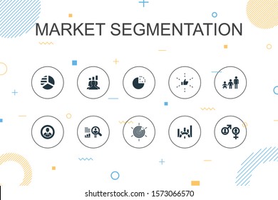 market segmentation trendy Infographic template. Thin line design with demography, segment, Benchmarking, Age group icons