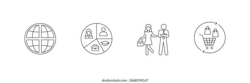 Ícone do vetor de segmentação do mercado definido com ilustração de conceito de ícone de segmentação geográfica, demográfica, psicográfica e comportamental