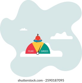 Market sentiment, fear and greed index, emotional on stock market or crypto currency trading indicator, investment risk psychology.business concept.flat character.