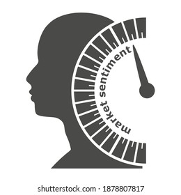 Market sentiment level scale with arrow. The measuring device. Head of man silhouette.