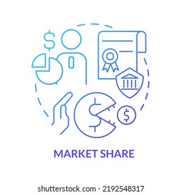 Market share blue gradient concept icon. Decreasing commercial competition. Merger objective abstract idea thin line illustration. Isolated outline drawing. Myriad Pro-Bold fonts used