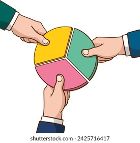 Market share business concept. Competing businessman hand holding pie chart.