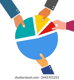 Market share business concept. Competing businessman holding in hand pie chart. Competing. Economic financial share profit vector illustration.