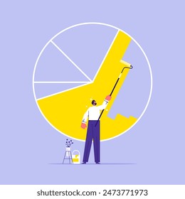 Market share concept, competing or economic financial share profit, businessman make for market share pie chart