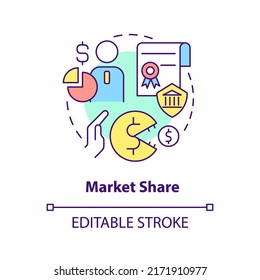 Market Share Concept Icon. Decreasing Competition. Merger Objective Abstract Idea Thin Line Illustration. Isolated Outline Drawing. Editable Stroke. Arial, Myriad Pro-Bold Fonts Used