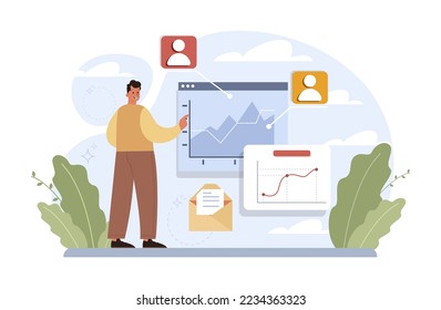 Market share gain. Business progress and expansion. Idea of company promotion for a new marketplace. Finance increase and business success. Flat vector illustration