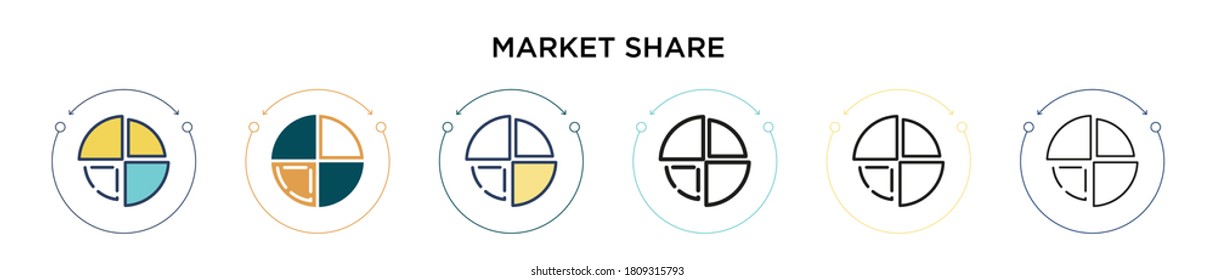 Marktsymbol in gefüllter, dünner Linie, Umriss- und Strichform. Vektorgrafik von zwei farbigen und schwarzen Marktsegmenten Vektorgrafiken-Designs kann für mobile, ui, web-basierte
