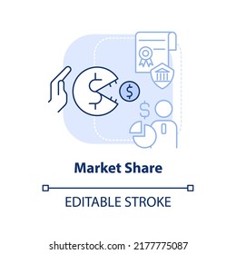 Market Share Light Blue Concept Icon. Decreasing Competition. Merger Objective Abstract Idea Thin Line Illustration. Isolated Outline Drawing. Editable Stroke. Arial, Myriad Pro-Bold Fonts Used