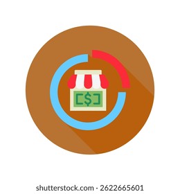 Market Share mini illustration rounded flat color icon, use for trade wars, economy, business, finance, economic competition, UI, UX kit, app and web development, digital or print.