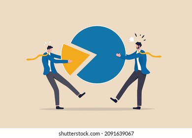 Market share percentage of industry sale, business competitor fight or battle to gain more sale concept, businessman fighting for more market share pie chart. - Shutterstock ID 2091639067
