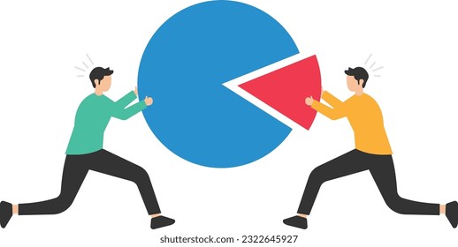 Porcentaje de cuota de mercado de la venta en la industria, competidores comerciales luchan o luchan para ganar más ventas, Peleando por más participación en el mercado gráfico circular

