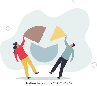 Market share percentage of industry sale, business competitor fight or battle to gain more sale concept.flat design.illustration with people.