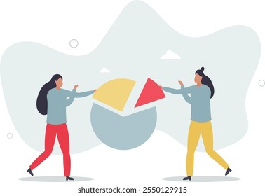 Market share percentage of industry sale, business competitor fight or battle to gain more sale concept.flat characters.