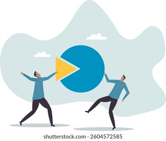 Market share percentage of industry sale, business competitor fight or battle to gain more sale .character for design.