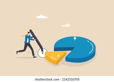 Market share revenue distribution or investment earning and profit pie chart, business competition percent diagram concept, businessman company owner cut out or split pie chart for his sharing part.